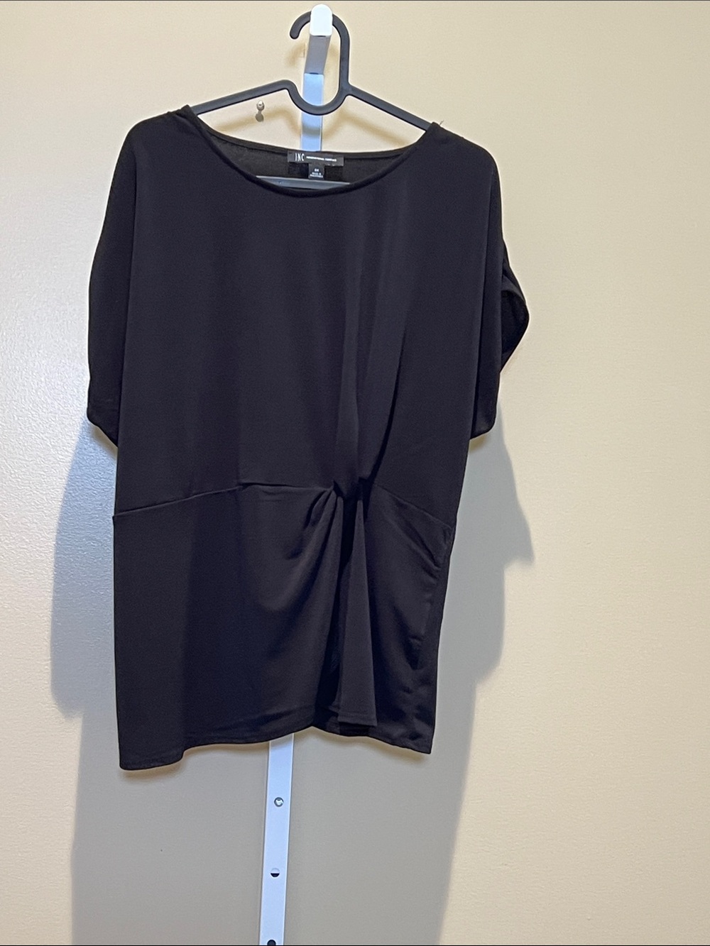 INC International Concepts Black Short Sleeve Twist-Front Top